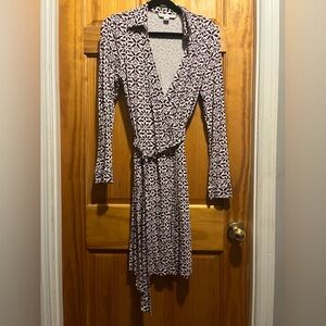 Purple and white Diane von Furstenberg size 12 wrap dress.